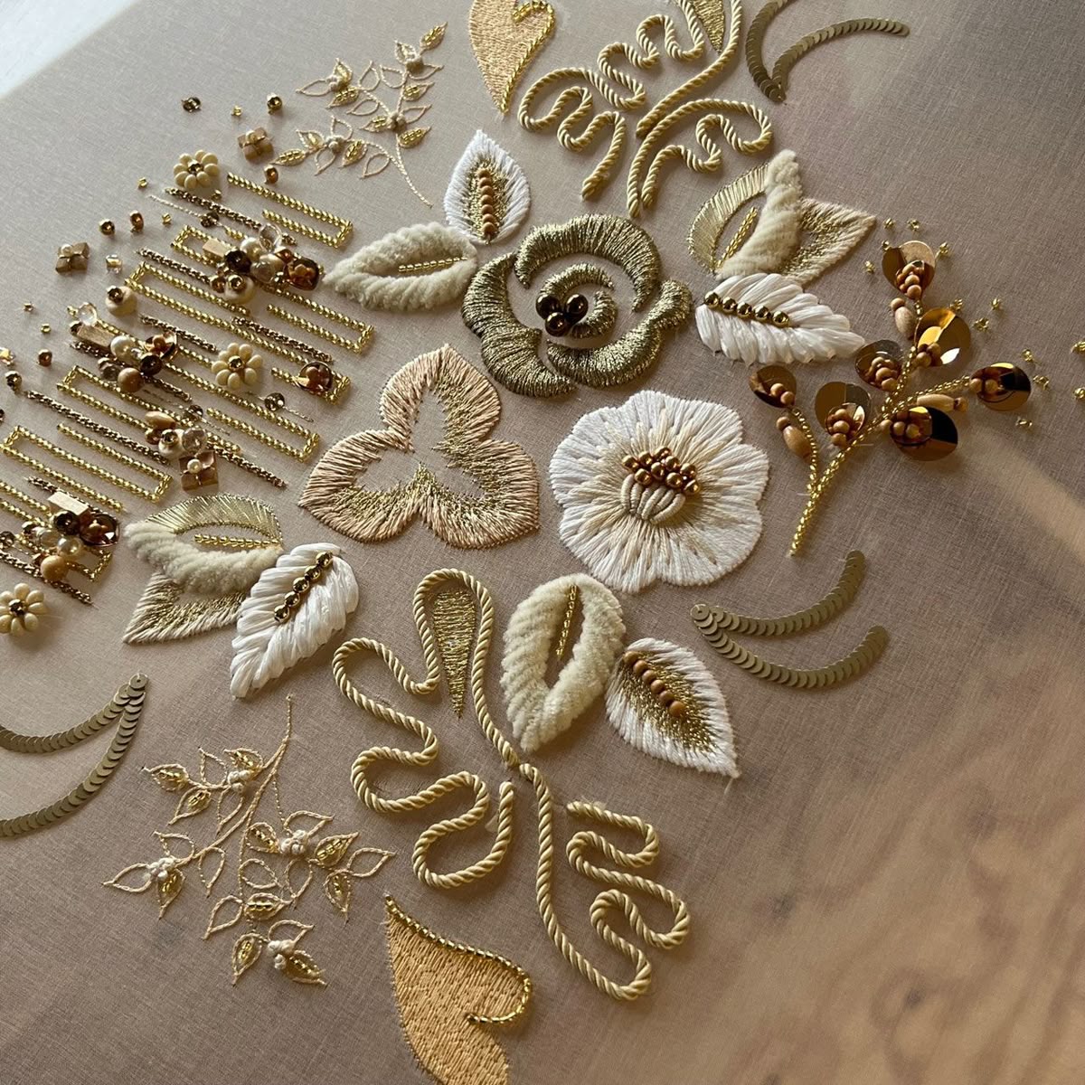 Resham Gold & White - handcrafted Indian embroidery by KarigariHub artisan